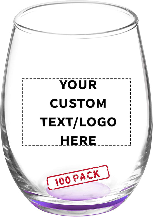 Custom Stemless Wine Glasses by ARC 5.5 oz. Set of 100, Personalized Bulk Pack - Perfect for Hotel, Bar, Restaurant or Lounge - Purple