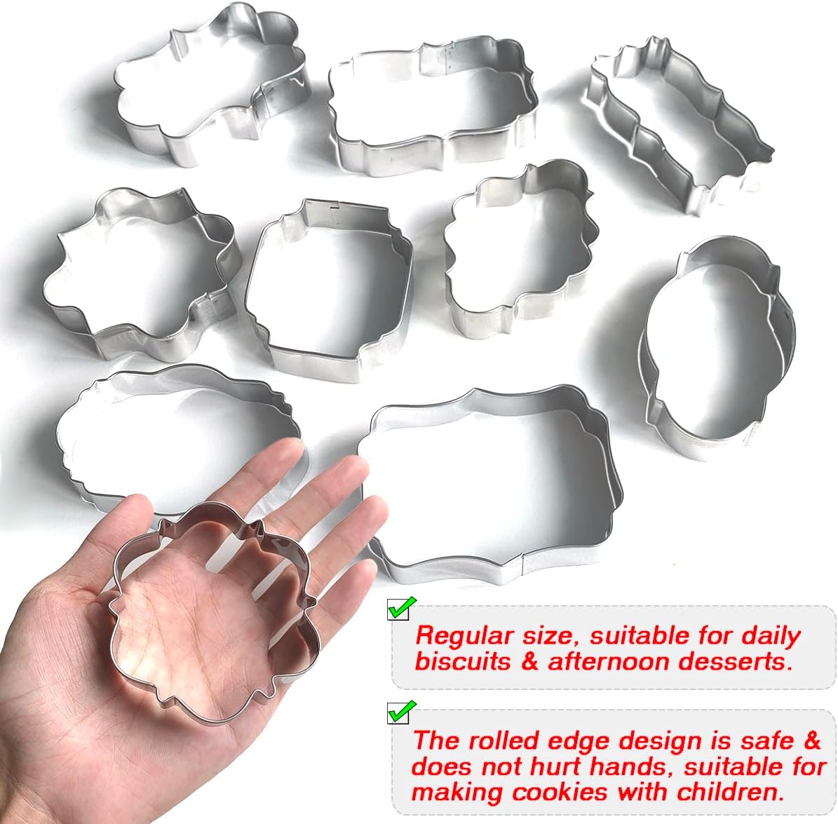 Frame Cookie Cutters 10pcs Stainless Steel Plaque Cookie Cutter Difference Shapes, DIY Fondant Cutters Tiles Metal Pancake Molds for Biscuit Wedding Baking Decorations Holiday Birthday Party