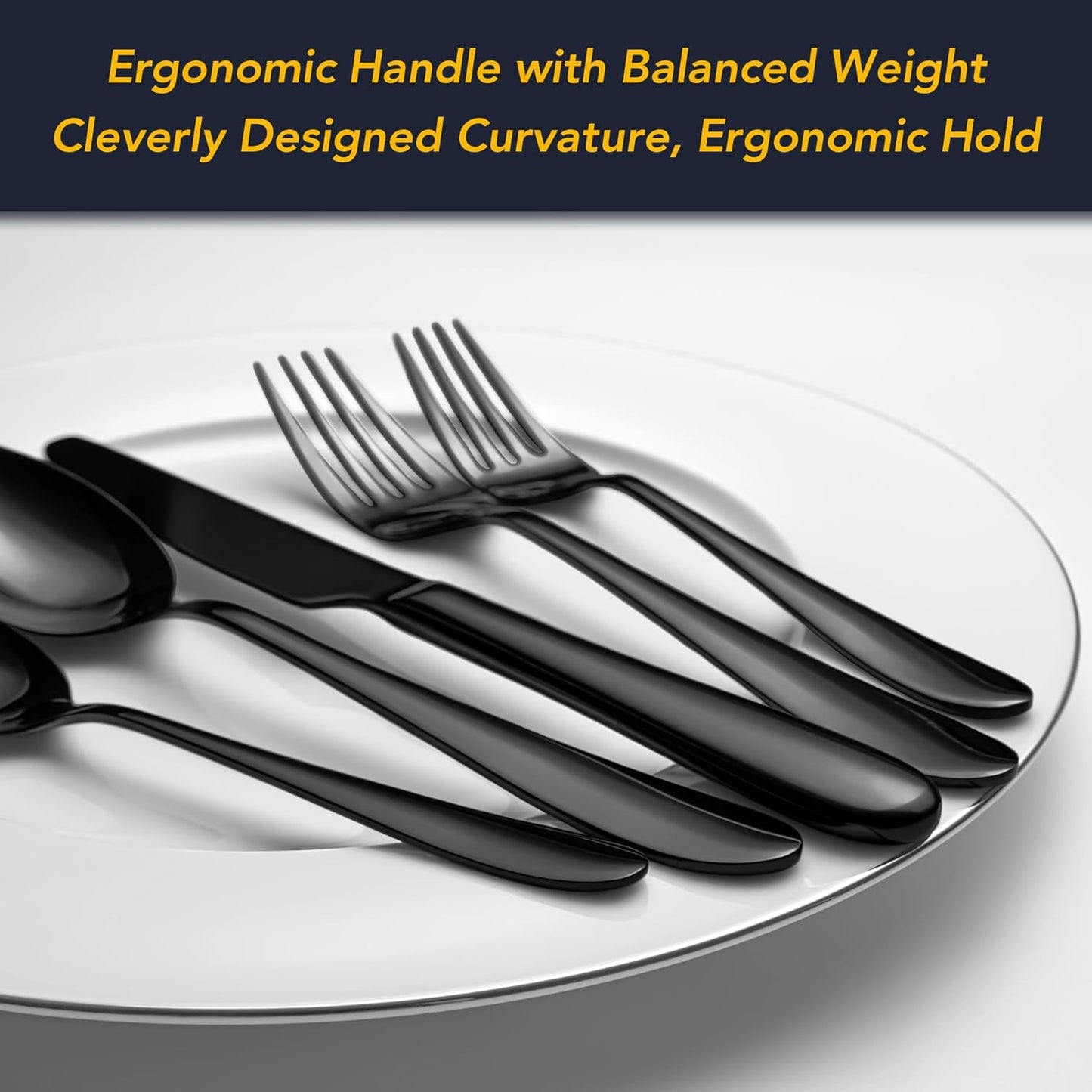 40 Piece Black Silverware Set Service for 8, EIUBUIE Premium Stainless Steel Black Cutlery Set, Mirror Polished Flatware Sets, Modern Kitchen Eating Utensils Sets Include Forks Spoons Knives