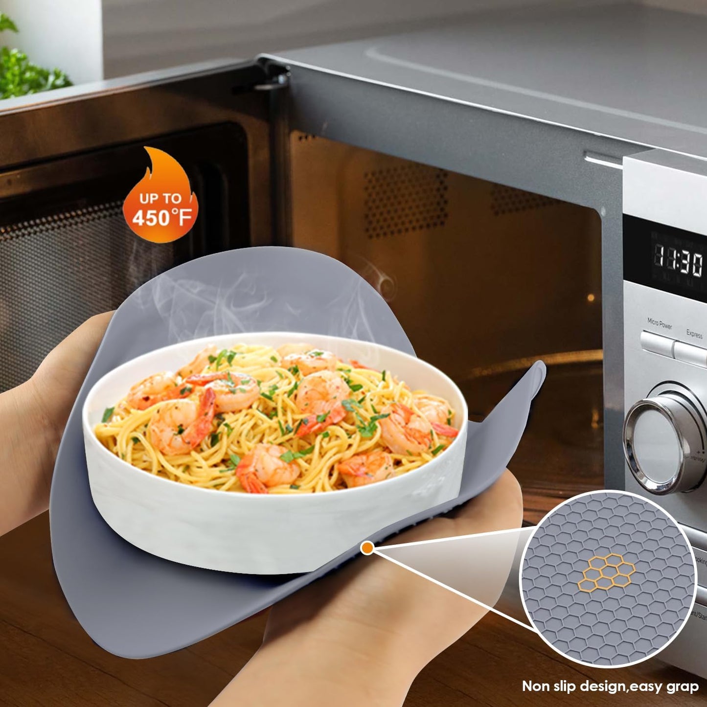 4 Pack 12 Inch Multi-Purpose Silicone Mat, As Drying Mat, Microwave Mat, Trivet, Pot Holder, Placemat, Utensils Rest, Pad for Hot Pans Plates Dishes Kitchen Countertop, Heat Resistant Mat, Light Gray