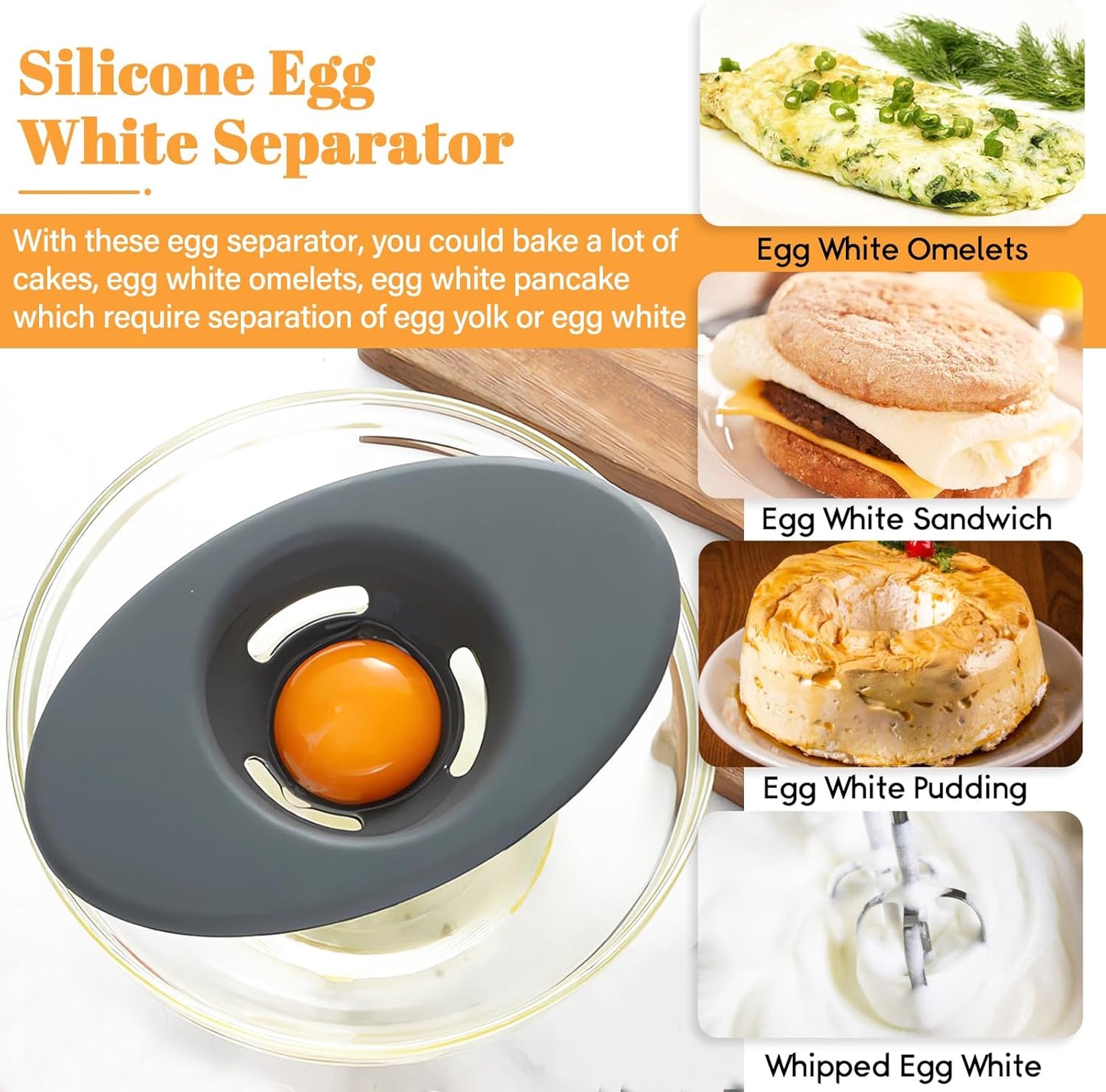 2PCS Silicone Egg Separators, Food-Silicone Egg White Separator, 3-Slit Egg White Separator from Yolk for Baking, Must-Have Egg Separator Tool, Set of 2
