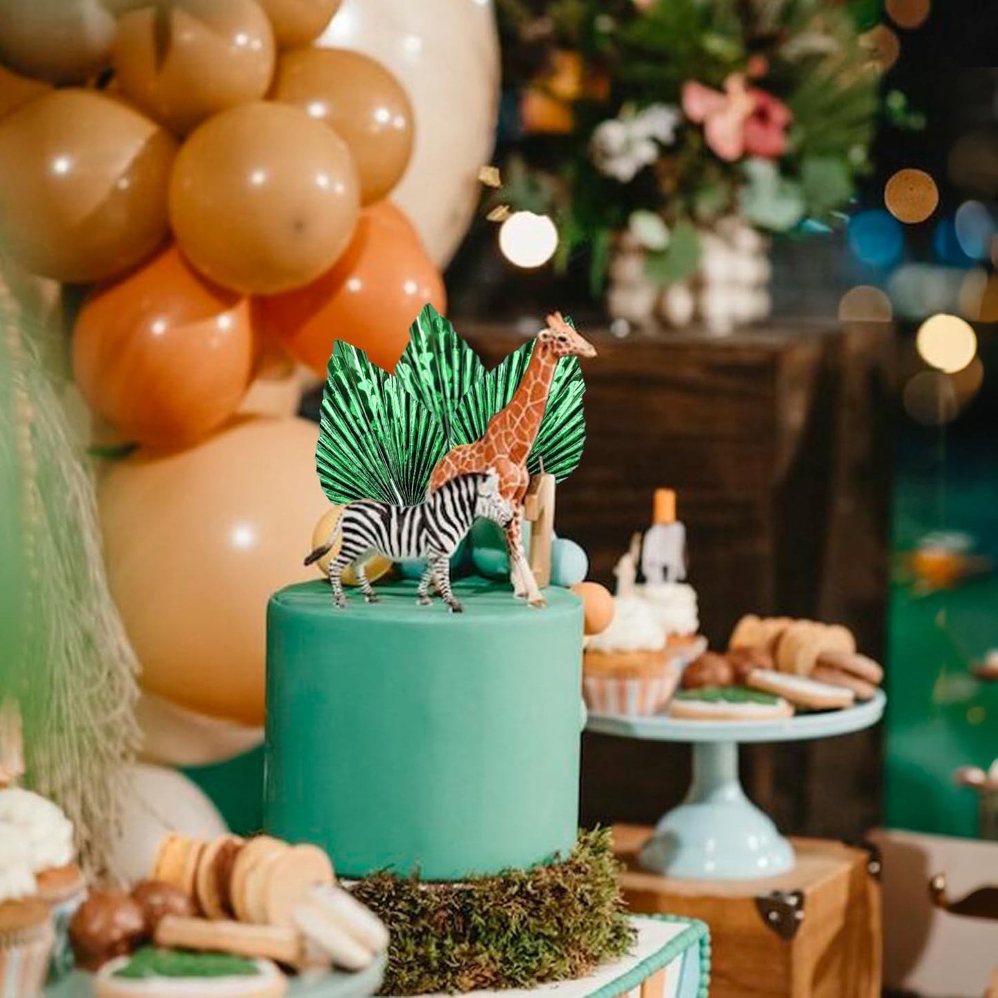 Gyufise 6Pcs Paper Palm Fan Cake Toppers Palm Spear Leaves Fan Cupcake Toppers Cake Insert Decorations Craft DIY Cake Bakeware Decoration for Birthday Party Wedding Party Decor Supplies Light Green