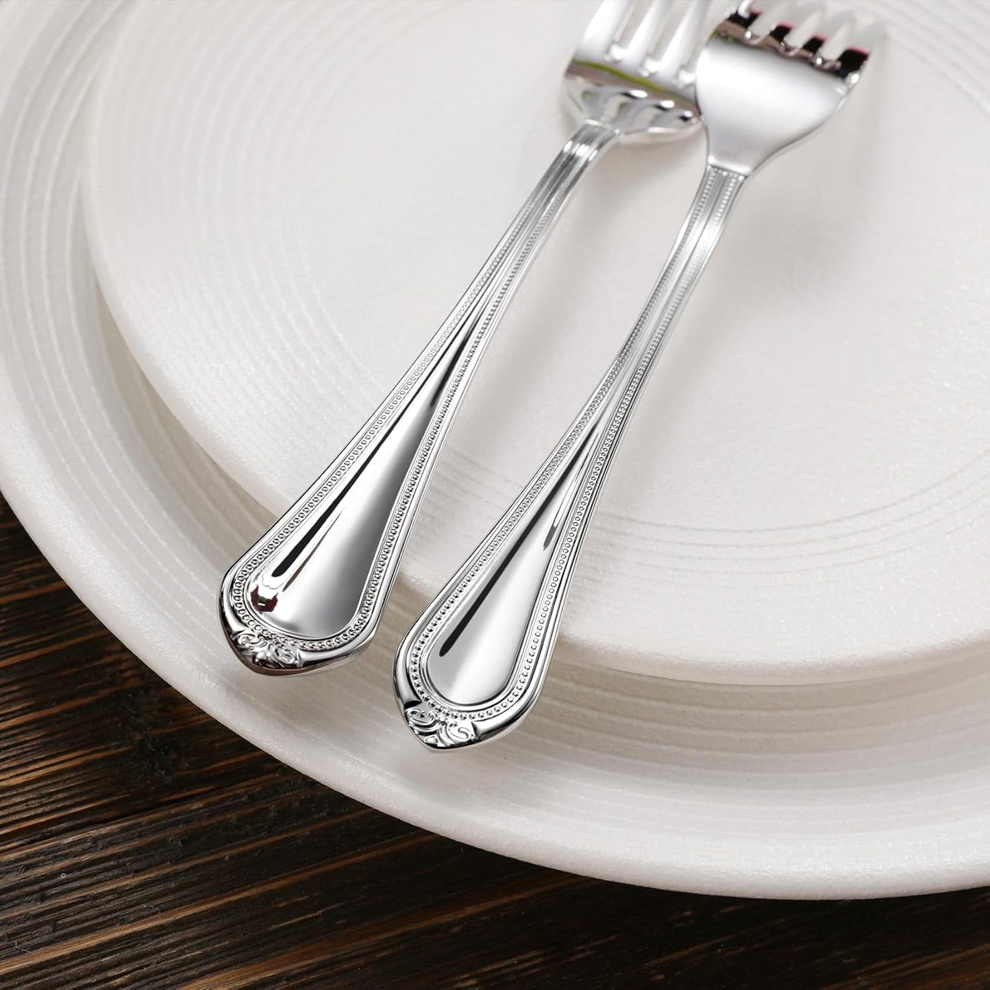 KEAWELL Pearl Edge Premium 45-Piece Refined Bead Silverware Set, 18/10 Stainless Steel, Service for 8, Fine Flatware Set with Serving Utensils, Dishwasher Safe (45, Silver)