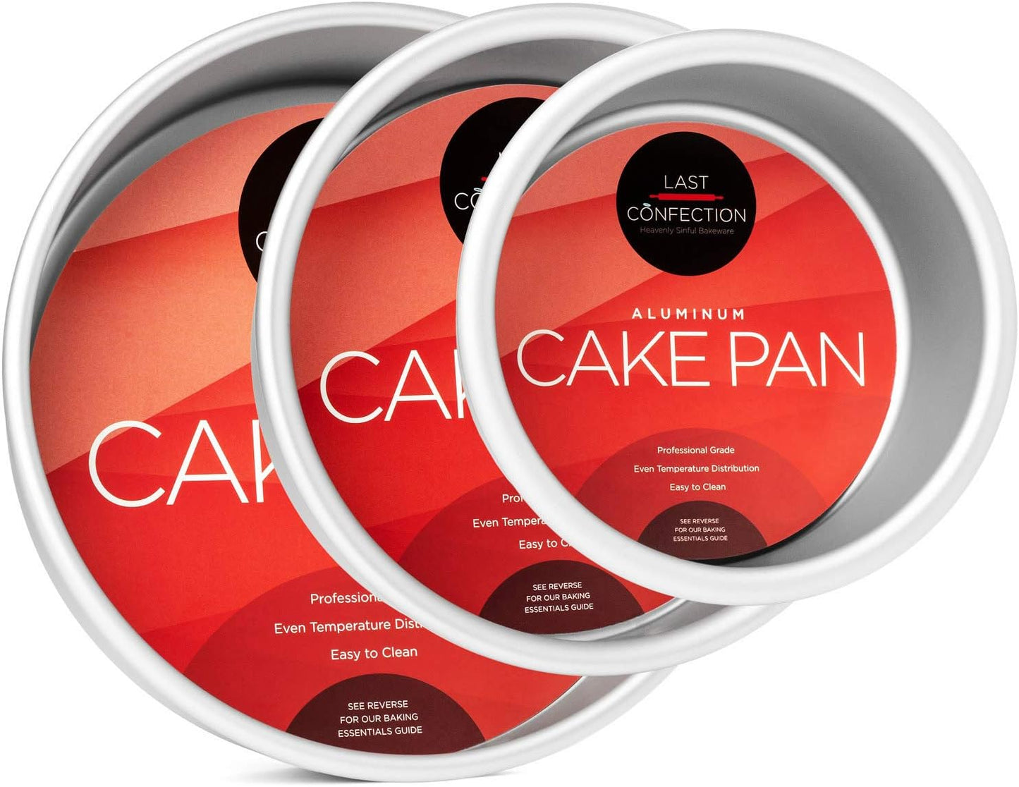LAST CONFECTION 3-Piece Round Cake Pan Set - Includes 4", 6" and 8" Aluminum Pans 2" Deep