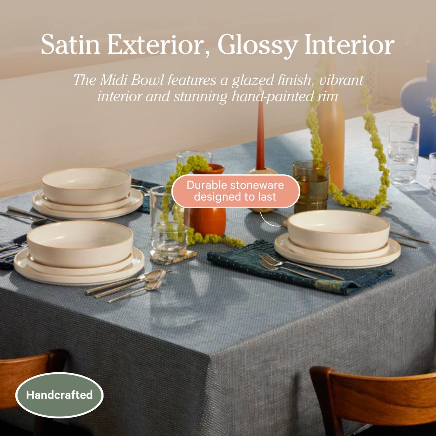 Our Place Dinner Bowls - Set of Four 8.5" Handcrafted Ceramic Pasta Bowls | Deep Plate Bowl Hybrid for Salads, Rice & More | Chip-Resistant, Restaurant-Grade, Stackable, Modular Design | Char