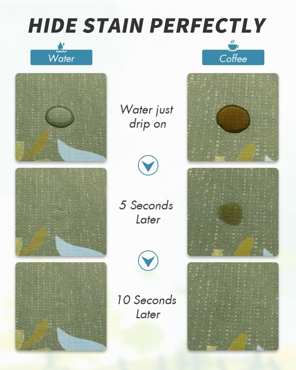 AMOAMI Coffee Mat Hide Stain Rubber Backed Absorbent Dish Drying Mat for Kitchen Counter - Fits Under Coffee Maker or Machine - Floral GREEN 17x31.5