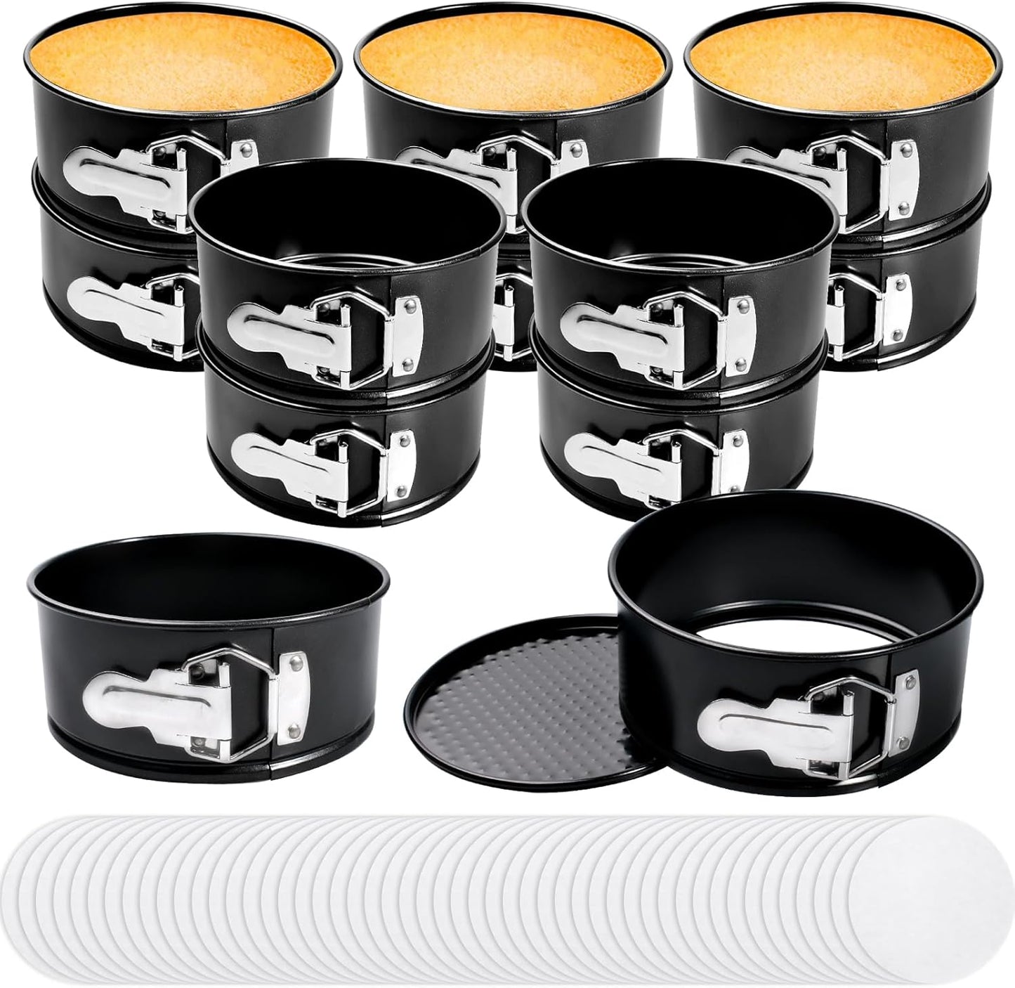12 Pcs 6 Inch Non Stick Spring form Pan with Stainless Steel Spring Buckles,Round Carbon Steel Cake Mold with Removable Bottom for Baking Kitchens and Restaurants