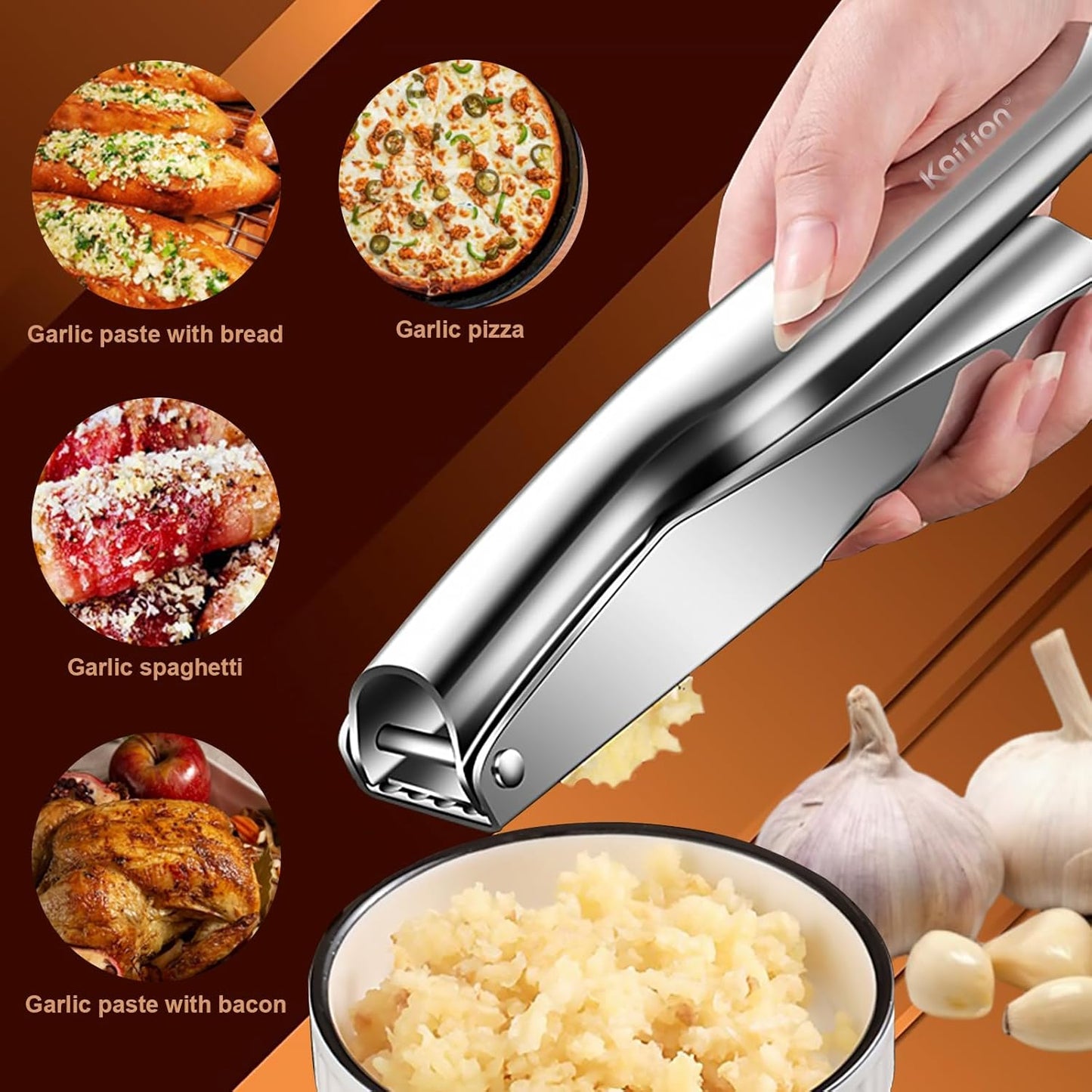 Stainless Steel Garlic Press,Premium Garlic Crusher & Mincer - Leak-Proof, Easy to Clean, Rust-resistant, Dishwasher Safe!