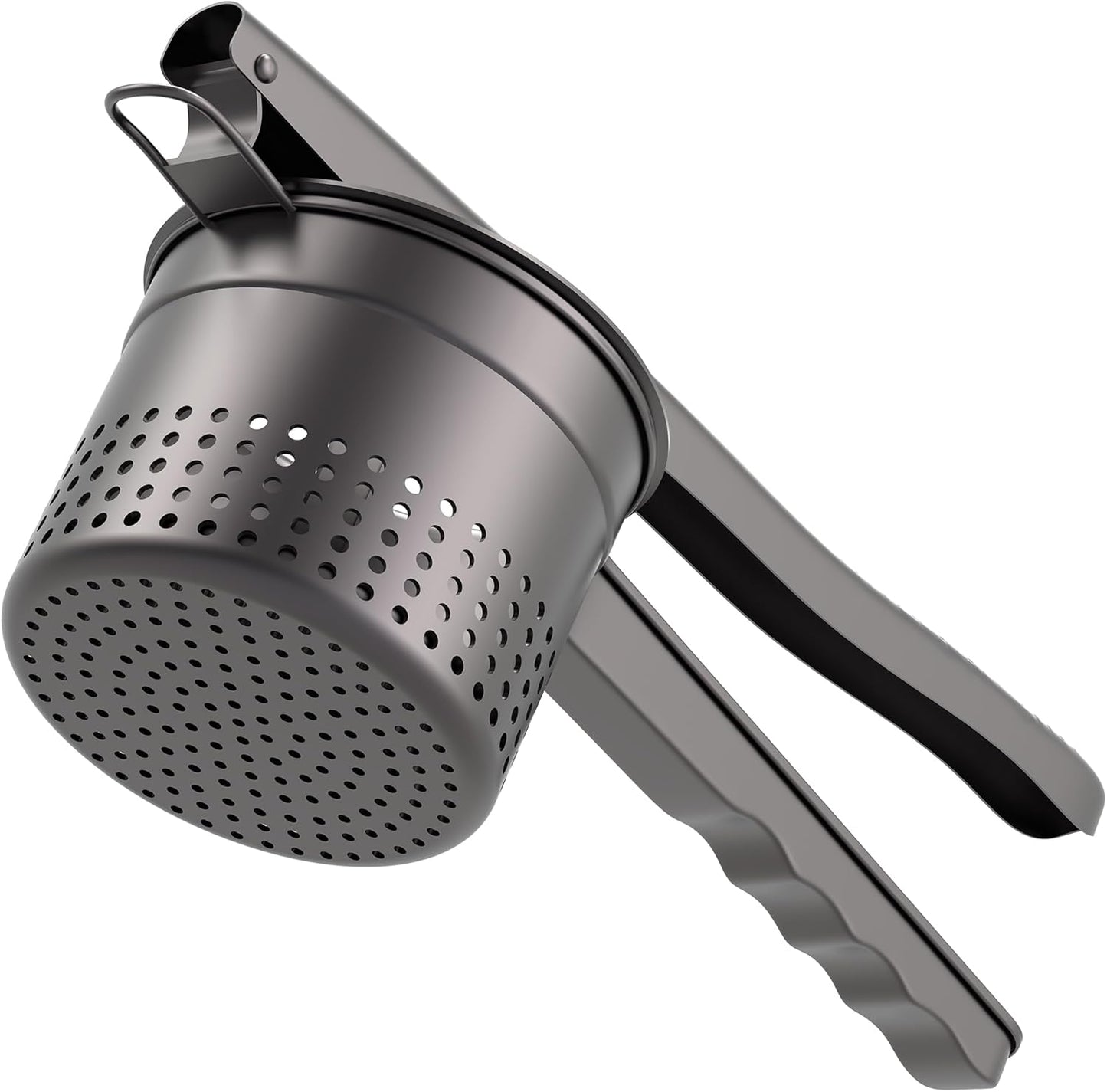 Large 15oz Potato Ricer Masher, Heavy Duty Stainless Steel Potato Masher with Ergonomic Handle, Masher and Ricer Kitchen Tool for Mashed Potatoes, Noodle Maker, Black