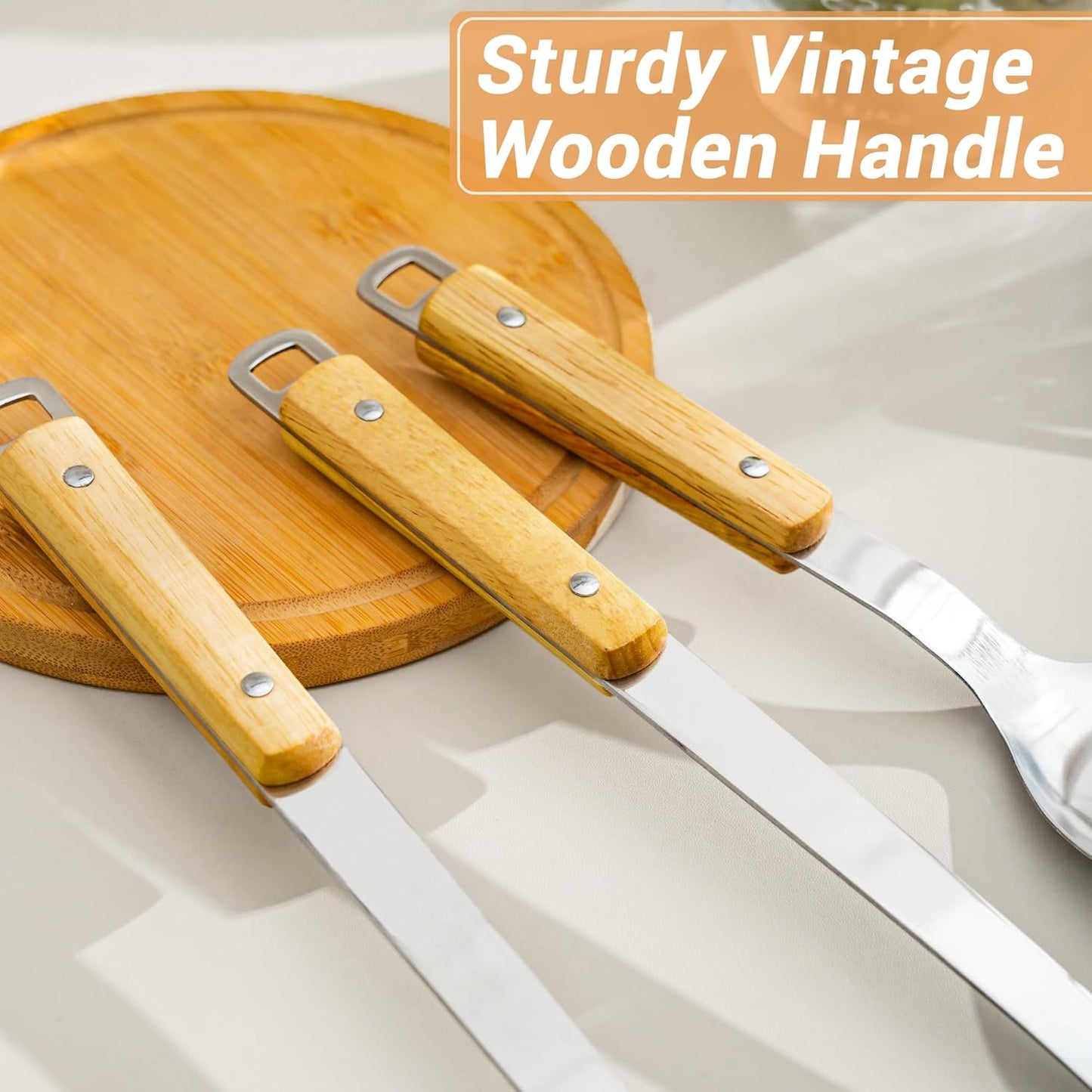 FJNATINH Cooking Utensils - Spatula and ladle Set with Wood Handle, 6 Pieces Wok Utensils Tools - Wok Accessories Cookware Set