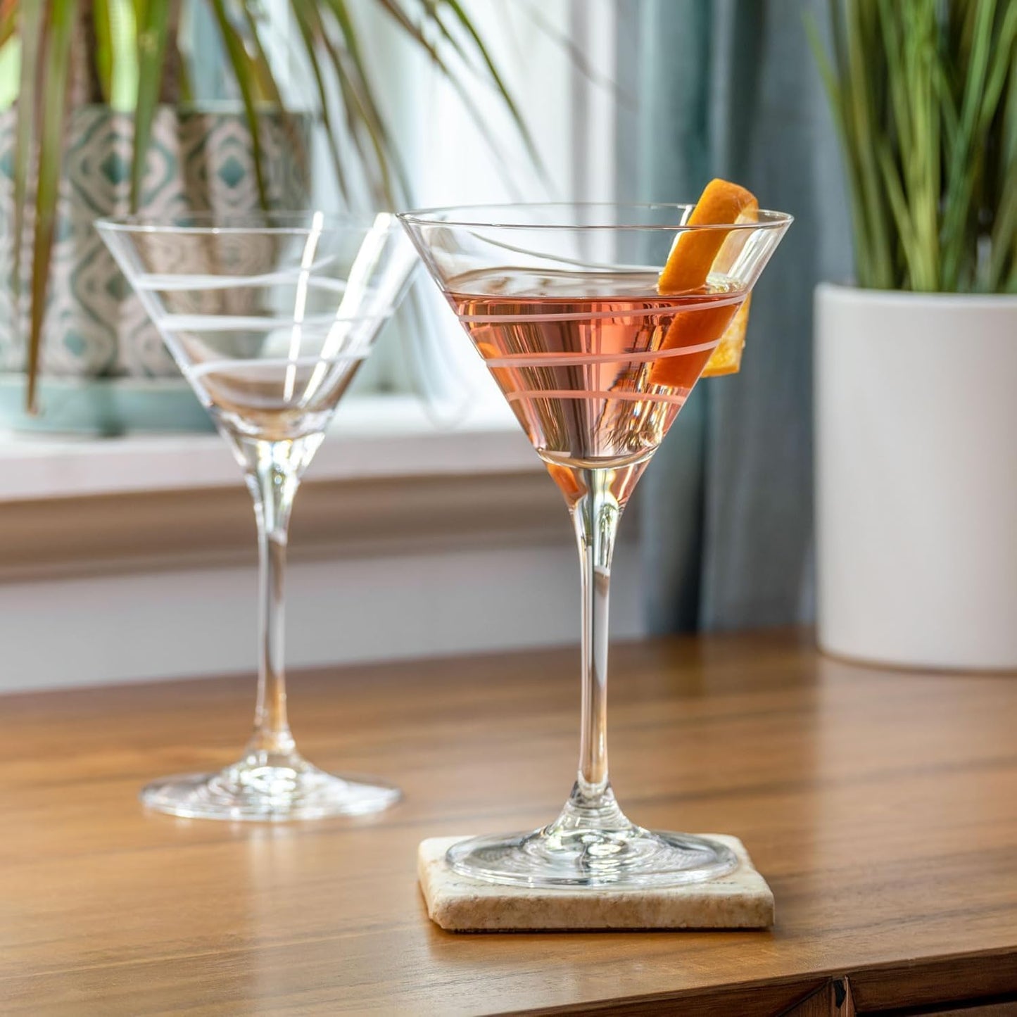 Rolf Glass Twist Martini Cocktail Glass | Set of 2 10oz Glasses | Lead-Free Glass | Engraved Martini Glasses | Proudly Made in the USA