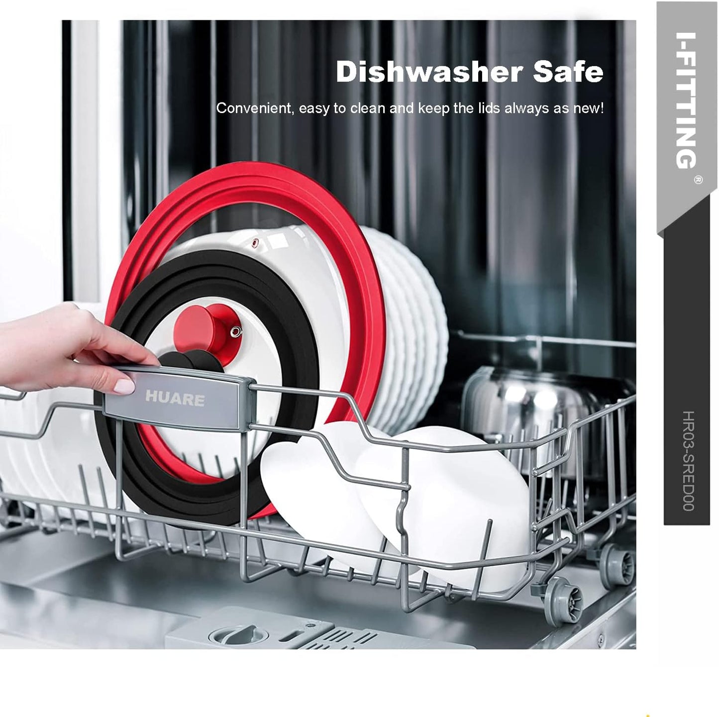 Universal Lid for Pot,Pan,Skillet Fits 6.5",7",8" Cookware Silicon lid Dishwasher Safe, Replacement Lid Vented Tempered Glass with Heat Resistant Silicone Rim By HR Huare Technology, Red,1 Pack