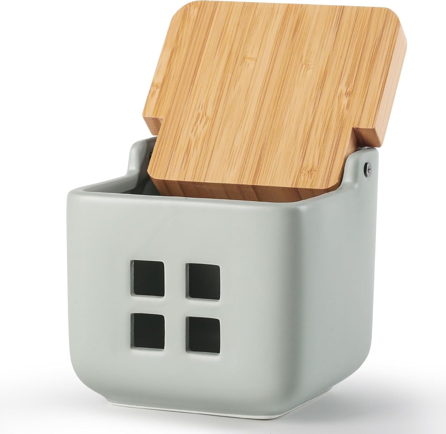 Garlic Container for Counter Ceramic Garlic Keeper Storage Garlic Holder with Lid to Keep Your Garlic Cloves Fresh Longer(Green)