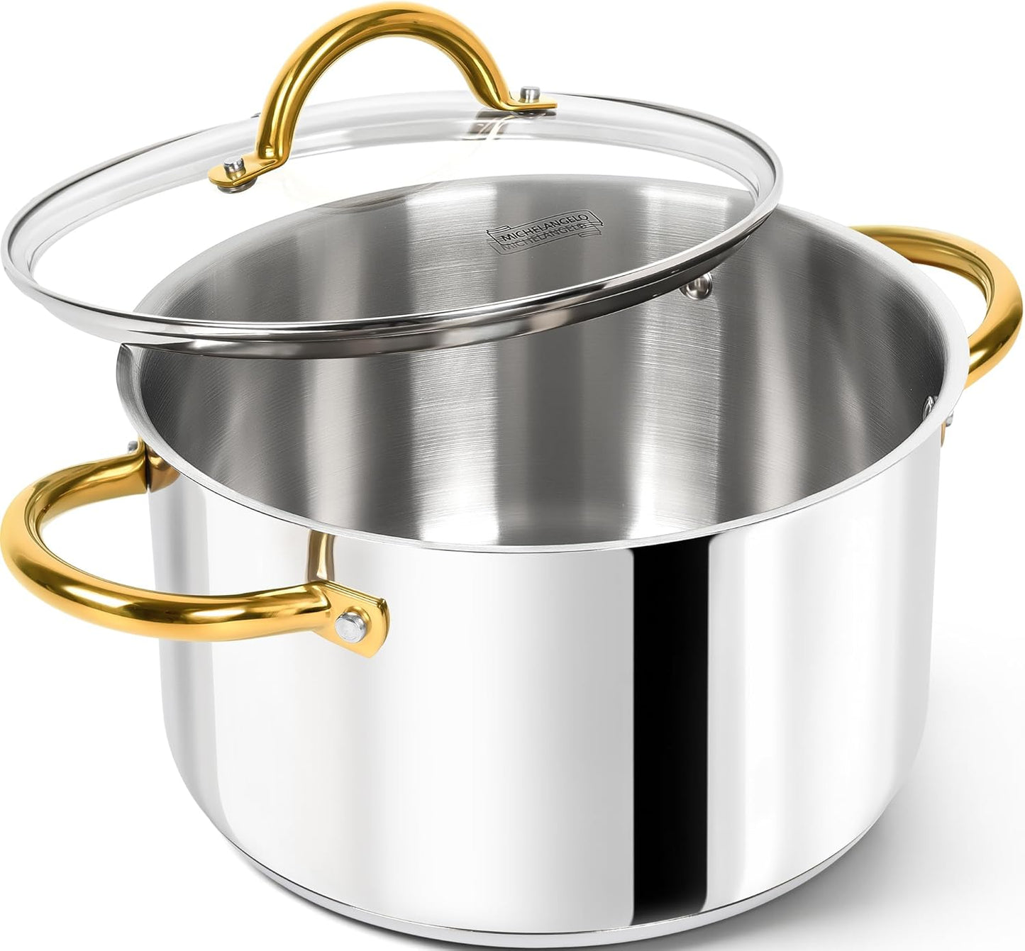 MICHELANGELO Stainless Steel Pots - 6 Qt Induction Pot with Lid, 18/10 Stainless Steel Stock Pot, Non Toxic Cooking Pot, Oven & Dishwasher Safe