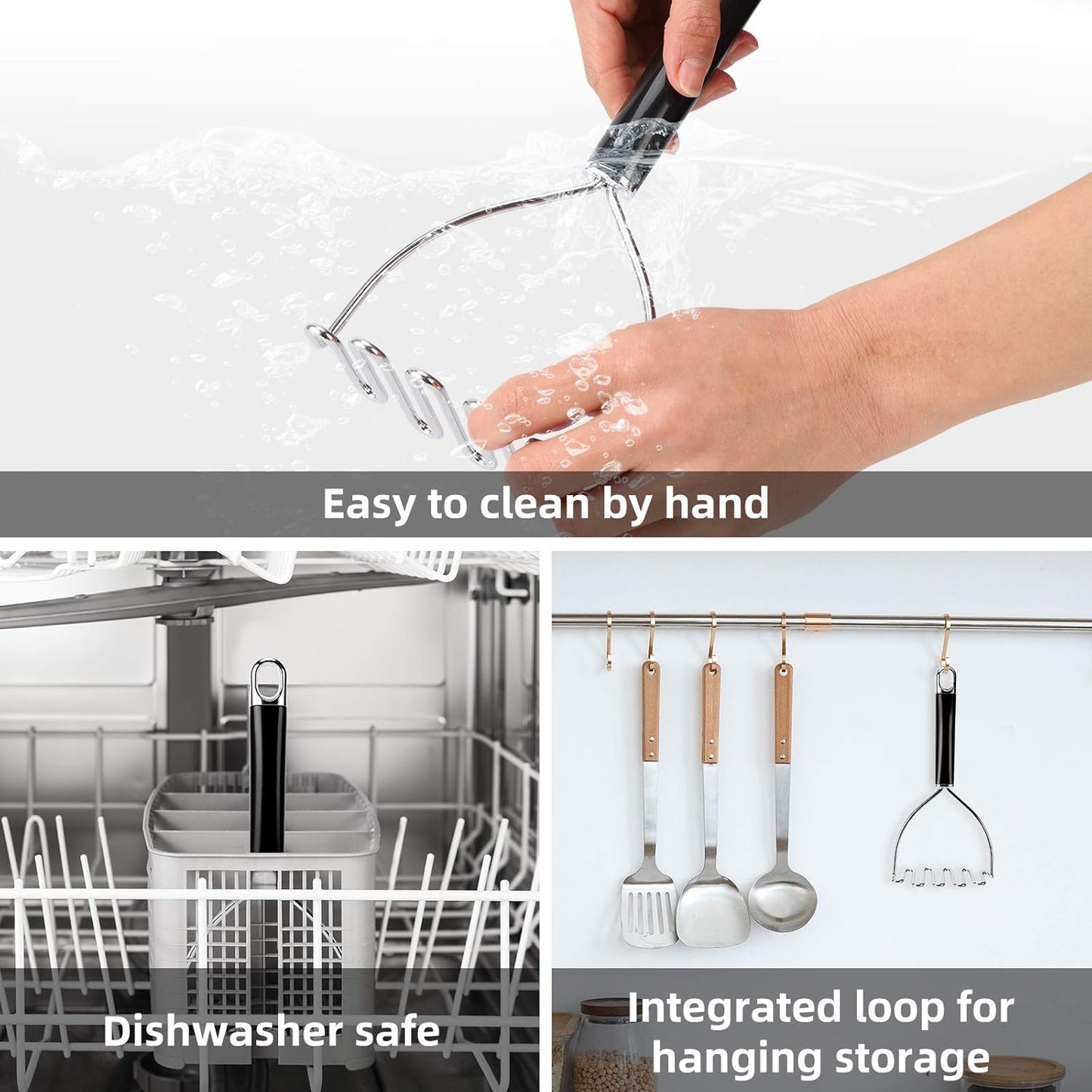 Potato Masher, Large Heavy Duty Stainless Steel Mashed Potato Masher Kitchen Tool, Professional Metal Wire Smasher for Bean, Avocado, Vegetable-10.24 inch （Silver）