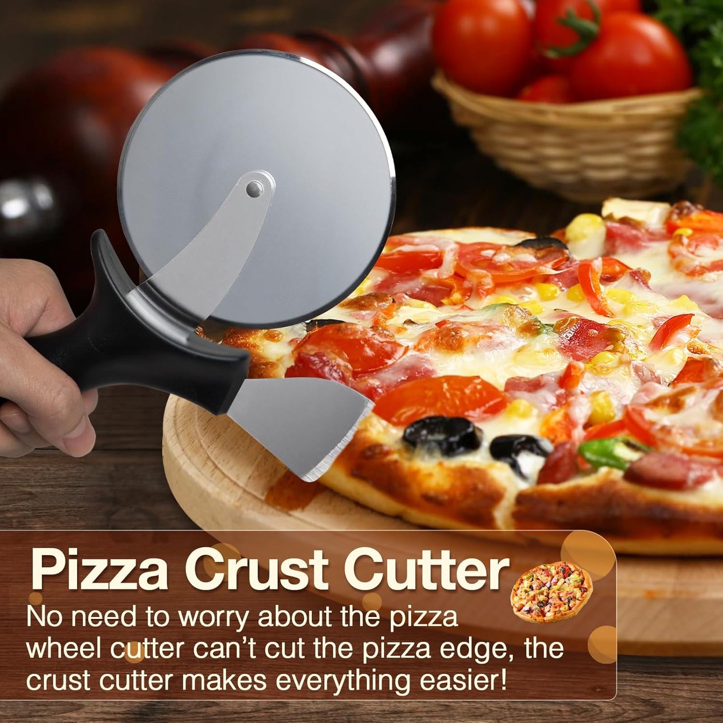 Professional Pizza Cutter & Crust Cutter 2 in 1, Steel 4" Pizza Wheel Cutter and Pizza Crust Knife, Stainless Steel Blade with Protective Cover