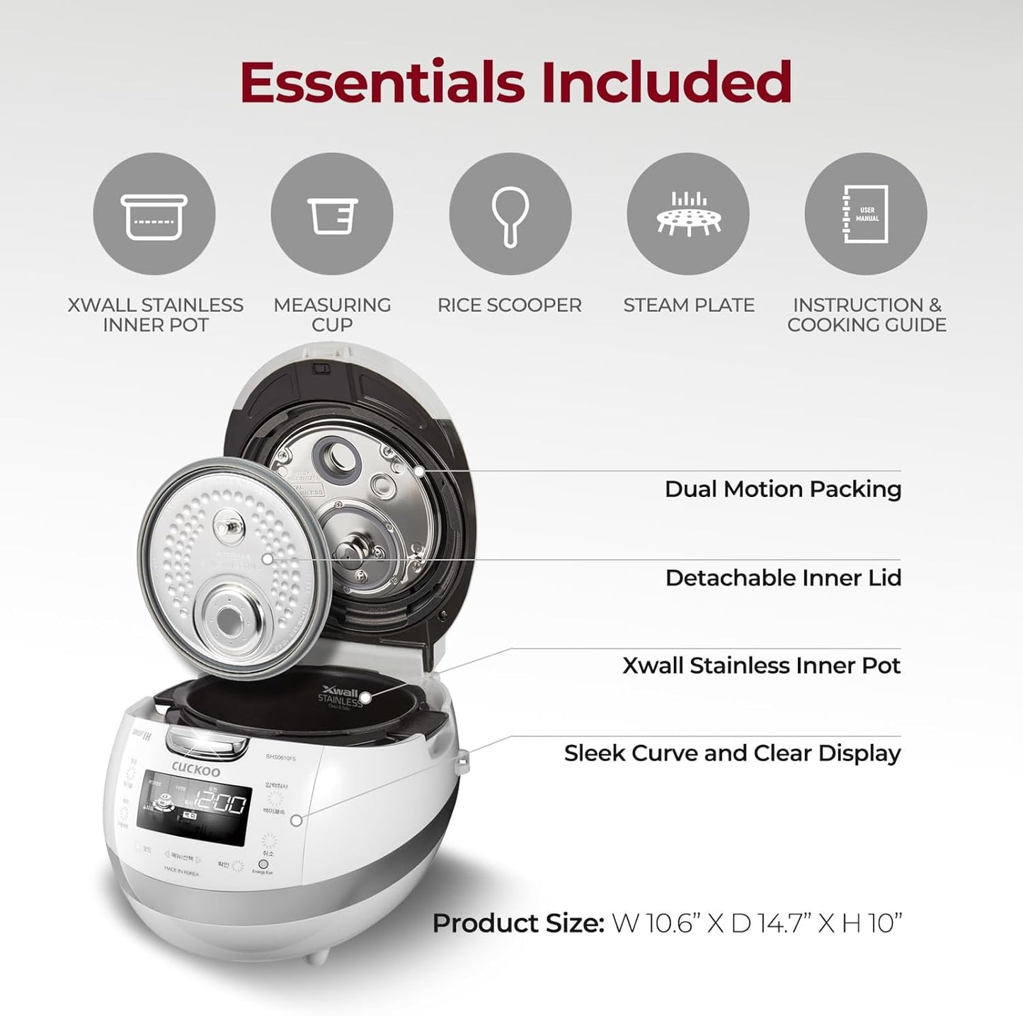 CUCKOO CRP-BHSS0609F 6-Cup (Uncooked) / 12-Cup (Cooked) Induction Heating Pressure Rice Cooker with Nonstick Inner Pot, 16 Menu Modes, Fuzzy Logic Tech, 3 Voice Guide, Auto Clean (White)