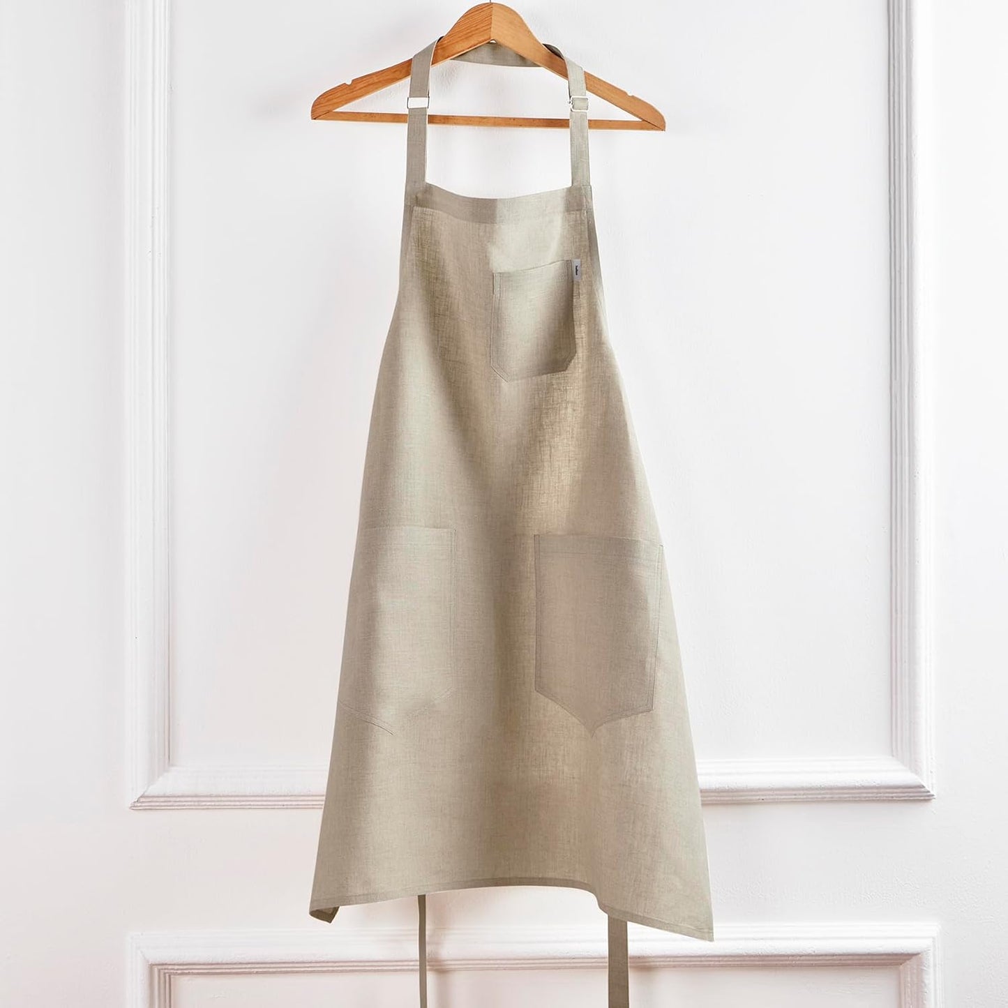 Solino Home Linen Kitchen Apron for Men & Women - Natural Bib Apron with Front Pockets - Handcrafted from European Flax