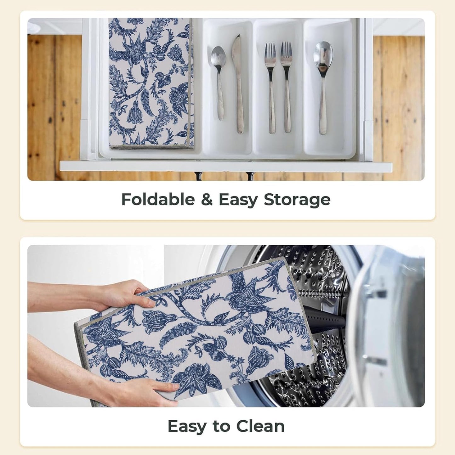 Dish Drying Mat Floral Print Microfiber kitchen drying mat, 20x15 inches, Dish Drying Mats for Kitchen Counter, Super Absorbent, Anti-Slip, Fast Drying, Kitchen Must-Have