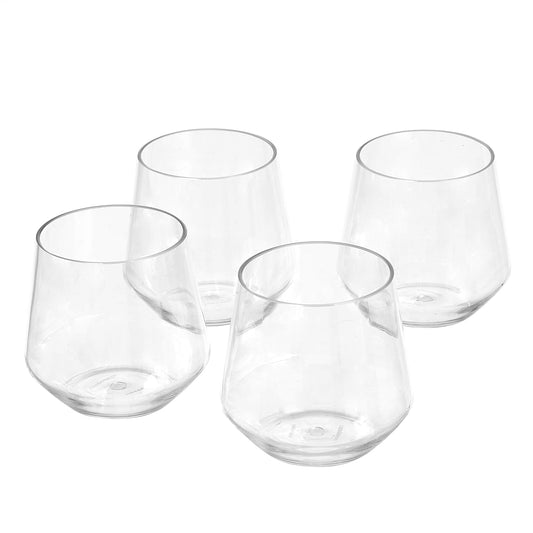 Amazon Basics Tritan Glasses, Dishwasher Safe, BPA-Free Plastic, Stemless Wine, Shatterproof, 14-oz, Clear, Set of 4