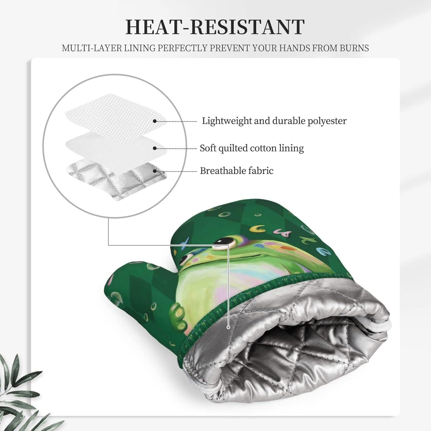 Cute Frog Oven Mitts and Pot Holders Sets of 2,Resistant Recycled Infill Silicone Non-Slip BBQ Gloves for Kitchen,Cooking,Baking,Grilling