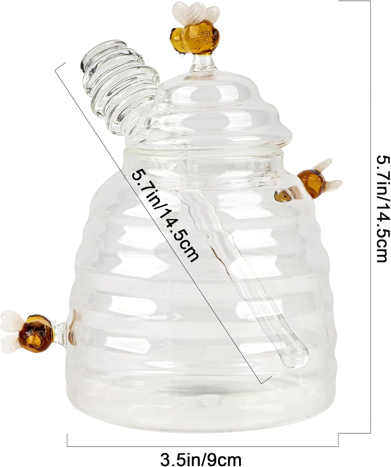 Honey Jar with Dipper and Lid Glass Honey Pot Container Dispenser, Honey Server for Tea, Bee Gift for Women, Crystal Beehive Honey Jar for Kitchen, Table Centerpieces, Tea Bar (15 oz)