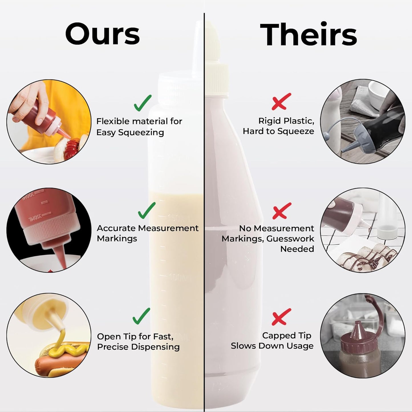 Restaurantware 12 Ounce Condiment Squeeze Bottle 1 With Lid Plastic Squeeze Bottle - Precison Dispensing Tip Flexible Clear Plastic Squeeze Bottle For Sauces For Sauces Spreads Or Condiments