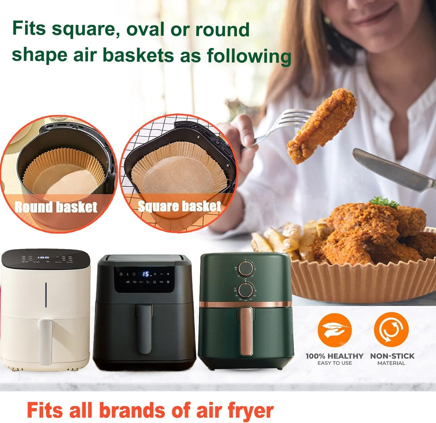 Ninja Power XL Gourmia Air Fryer Disposable Paper Liners - 200pcs, 9 Inch Round Parchment Liners for 4/5/6 qt Air Fryers, Baking Paper for Oven & Microwave