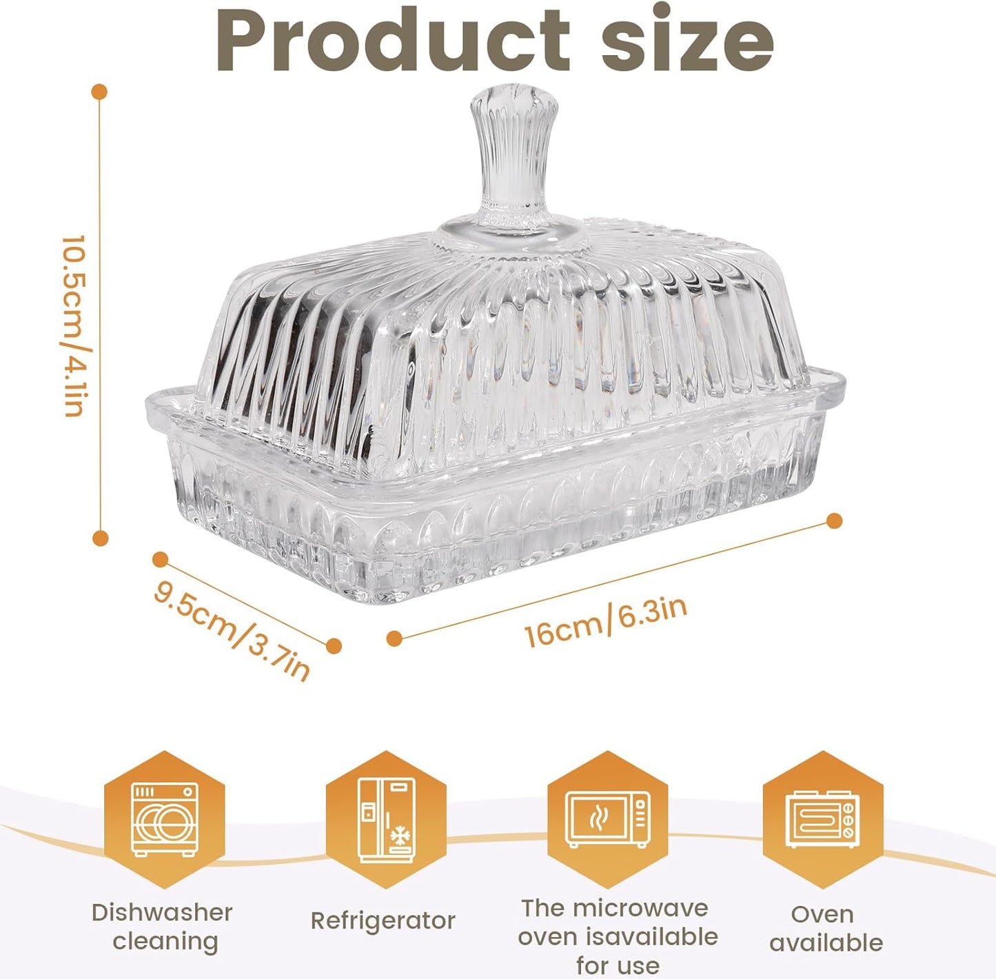 Wide Glass Butter Dish with Cover for Countertop,Vintage Crystal Butter Keeper for Counter,Covered Glass Butter Holder,Butter Holder for Refrigerator,Butter Tray with Two Stick 4oz Butter