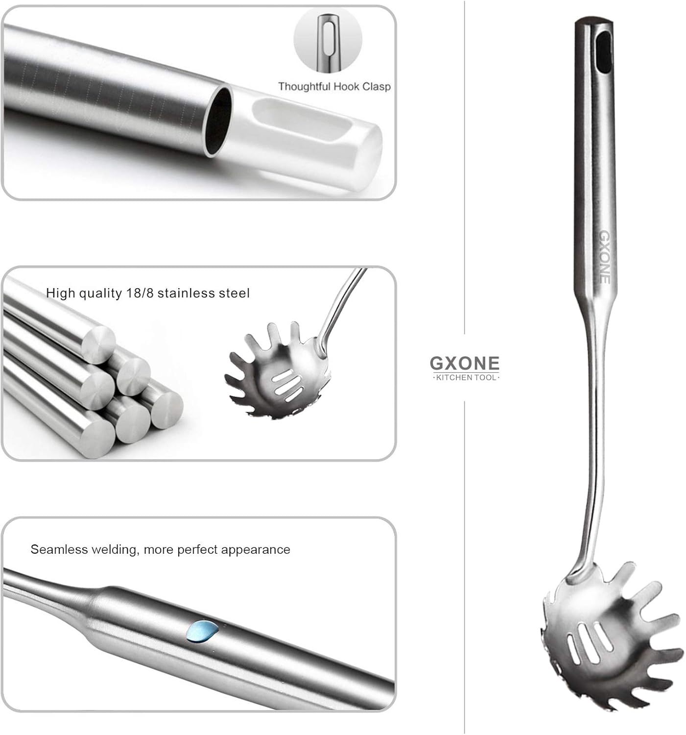 Spaghetti Spoon,304 Stainless Steel Pasta Spoon,Silver/13.8Inch