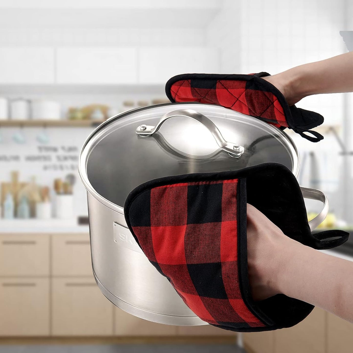 Joyhalo 4 Pack Pot Holders for Kitchen,Cotton Oven Holder with Great Heat Resistance,Non Slip Hot Pads for Kitchen Clearance,Black and Red