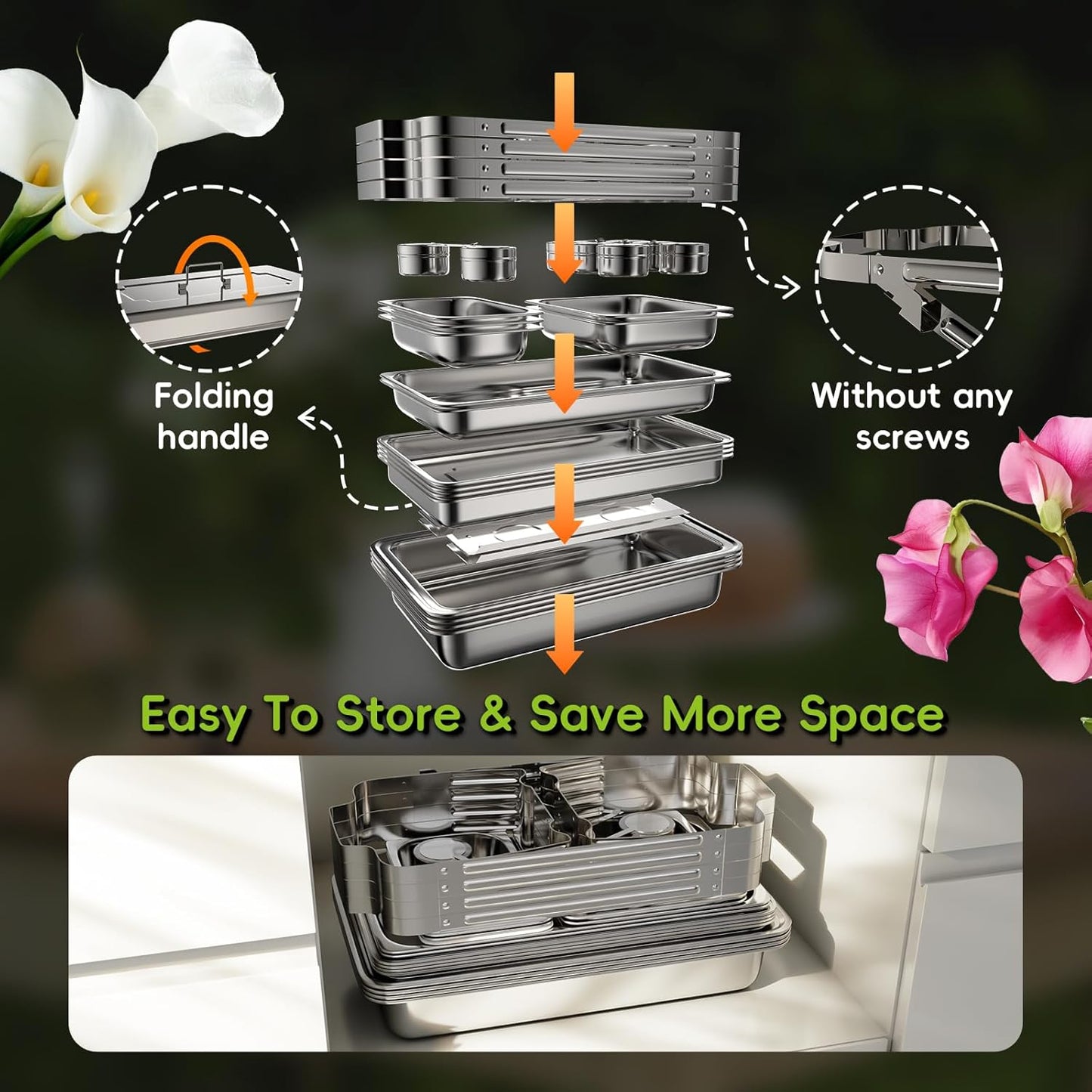 sifer 9Qt 4Pack [Multi-Size] Chafing Dish for Buffet | 80% Faster Screwless Assembly & Stackable Design for Wedding/Home/Christmas Buffets