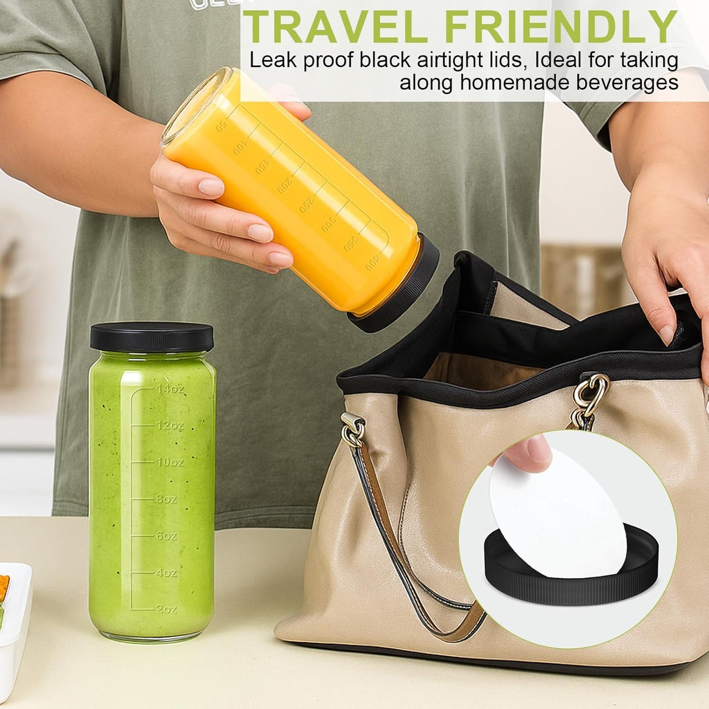 Ruckae 16oz 8 Pack Juice Bottles, Glass Bottles Juicing with Lids, Smoothie Cup Lids and Straws, Water Bottle Mason Jar Drinking Glasses for Juicing, Smoothies, Kombucha