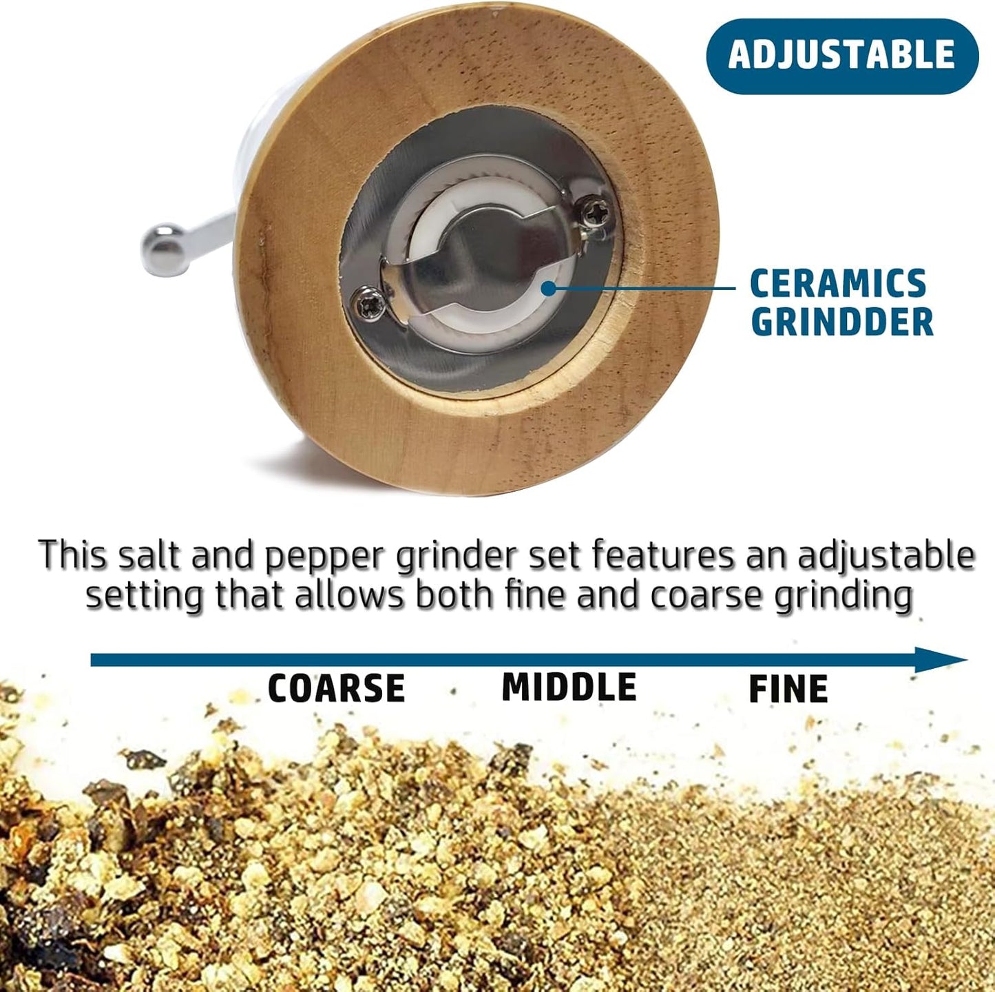 Pepper Mills Pepper Grinder Set, Classical Hand Shake Wooden Pepper Grinder Setrefillable Wood Acrylic grinder, Ceramic Blades & Metal Handle Tools (5in-2pcs-Mixed Color)