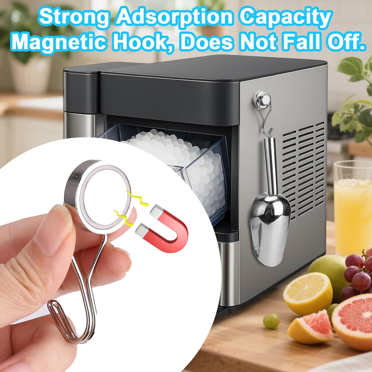 Stainless Steel Ice Scoop for Freezer with Magnetic Hook - Ice Scoop for GE Profile Opal 2.0 Nugget Ice Maker, for Kitchen Bar Party Accessories (6OZ)