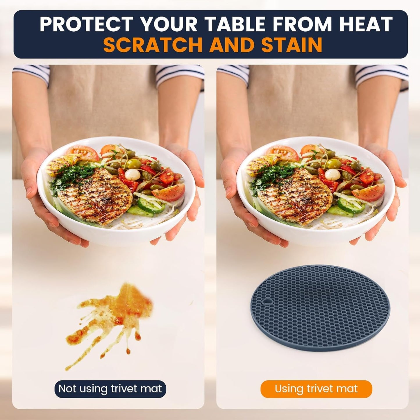 Silicone Trivet Mats 4 Heat Resistant Pot Holders Multipurpose Non-Slip Hot Pads for Kitchen Potholders, Drying mat, Jar Opener, Spoon Holder, Coaster(Navy Blue)