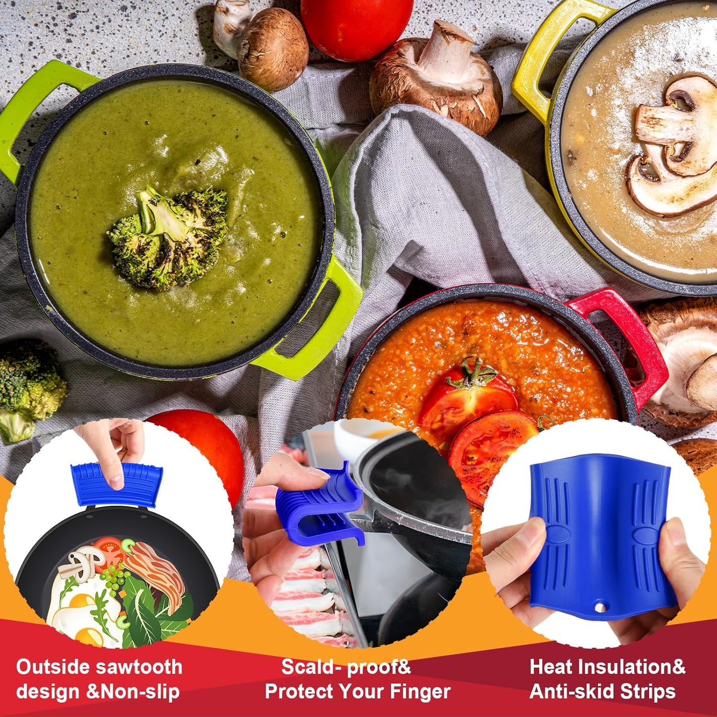 Cast Iron Handle Cover, 10 Packs Silicone Pot Holders, Heat Resistant Non-Slip Pot Handle Covers, for Frying Cast Iron Skillet Metal Pan