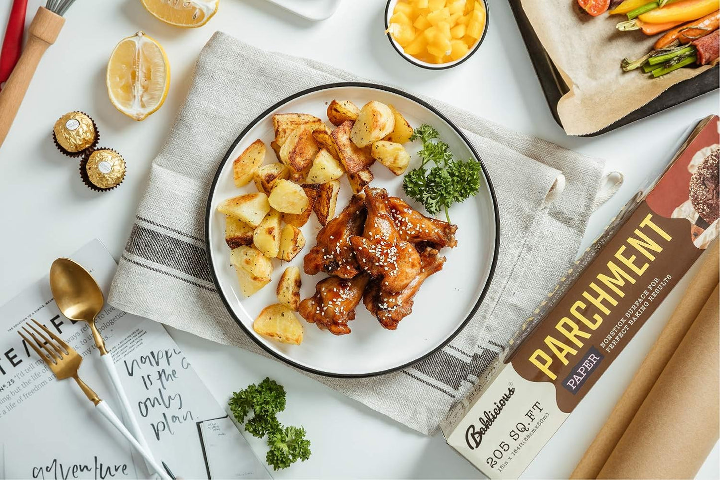 Unbleached Parchment Paper Roll for Baking, 2 Pack of 15 In X 210 Ft Non-stick Baking Parchment Paper, Food Grade Cooking Paper for Baking Bread, Cookies,Pans, Oven, Air Fry