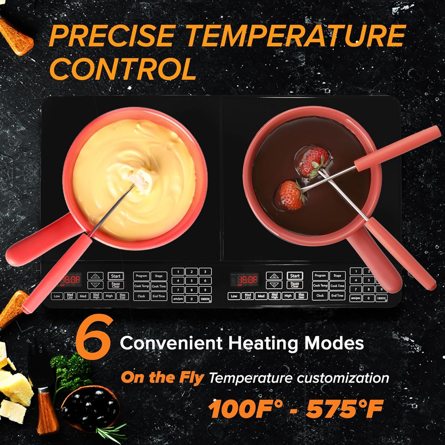 Nuwave Double Cooktop Induction Countertop Burner, Portable, 900 & 1800W, 100°F to 575°F, Large 8” Heating Coil, 50 Pre-Programmed Settings, Shatter-Proof Ceramic Glass, Built-In Safety Auto Shut Off