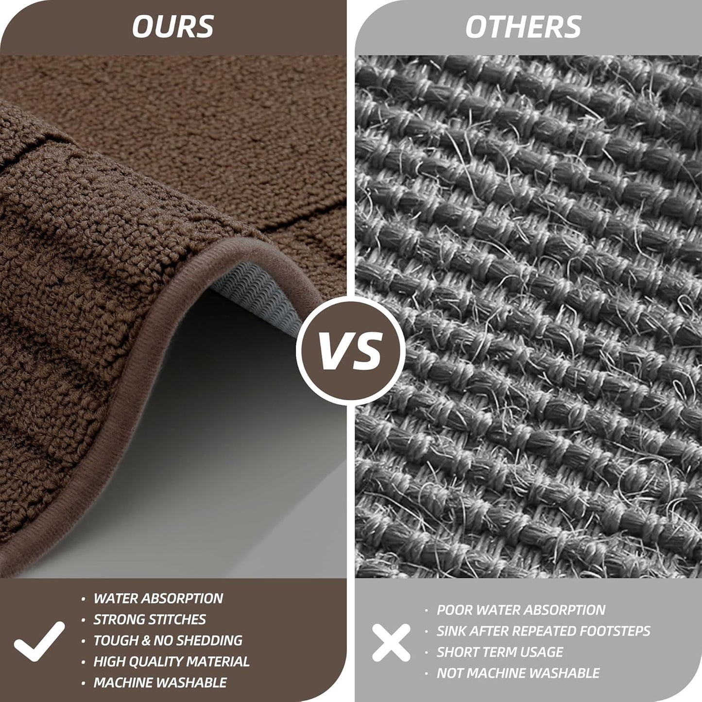 BEQHAUSE-Kitchen-Rugs-Anti-Slip-Kitchen-Mats-for-Floor Absorbent Kitchen Mat Set of 2 Washable Kitchen Runner Rug with TPR Non Skid Backing,Brown 24x35inch/24x60inch