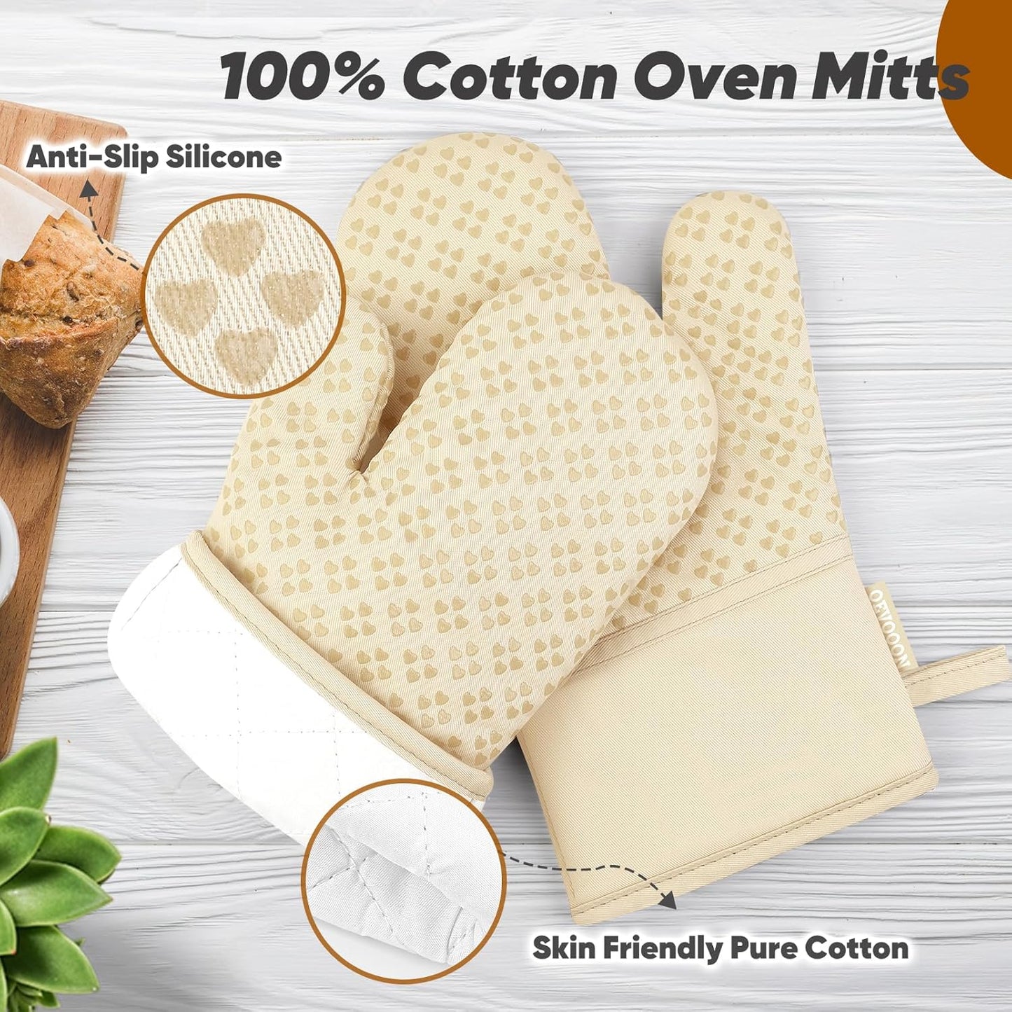 Oven Mitts and Pot Holders 4 Sets, Heat Resistant 500 ℉ Oven Mitt and Pot Holder,Oven Glove&Potholders with Non-Slip Silicone Surface,Kitchen Essentials for Cooking/Baking/BBQ-Beige