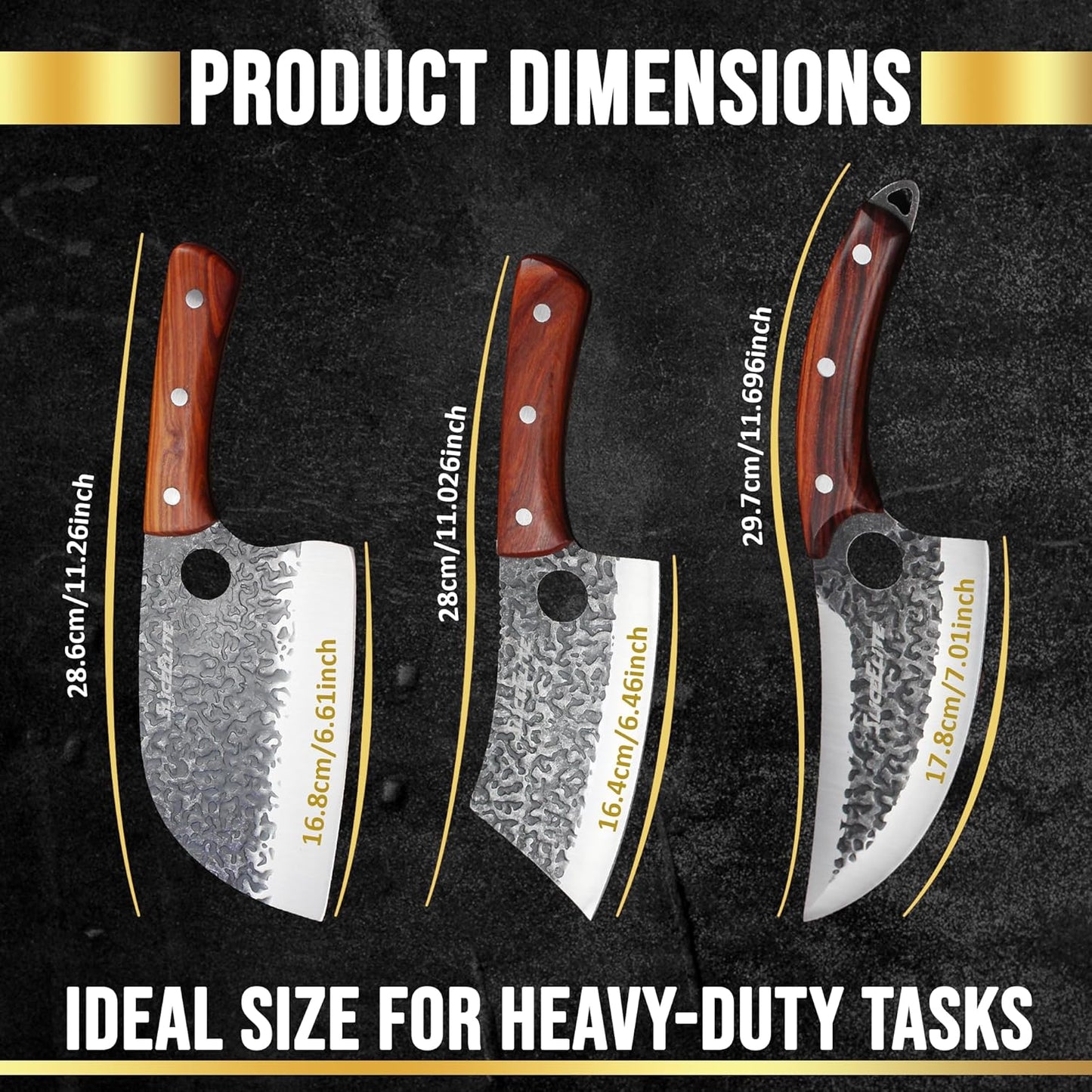 SliceElite 3PCS Hand-Forged Professional Butcher Knife Set: Cleaver, Sharp Viking, & Boning, Knives for meat cutting | Chef Set with Gift Box meat cutting knife Perfect BBQ Gift for Men