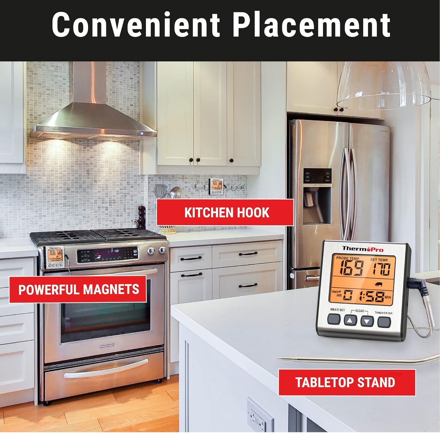 ThermoPro TP16S Digital Meat Thermometer for Cooking and Grilling, BBQ Food Thermometer with Backlight and Kitchen Timer, Grill Temperature Probe Thermometer for Smoker, Barbecue, Oven, Baking,Oil