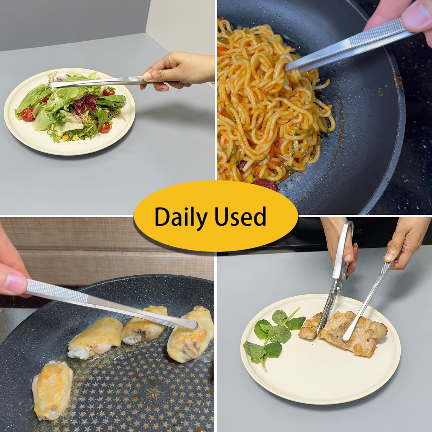 JETKONG 2 Pieces Long Food Tweezers Kitchen Tweezer Tong Chopsticks Tongs Stainless Steel Kitchen Cooking Forceps