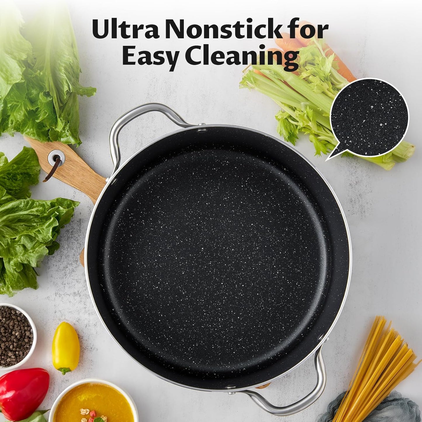 BEZIA 10 Quart Cooking Pot, Large Non Stick Induction Stock Pot with Lid, All Stove Compatible, 10 QT Aluminum Soup/Stew Pot For Large-batch Cooking, Grey