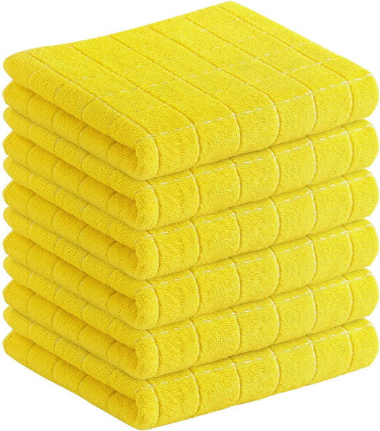 Homaxy 100% Cotton Terry Kitchen Towels(Yellow, 13 x 28 inches), Checkered Designed, Soft and Super Absorbent Dish Towels, 6 Pack