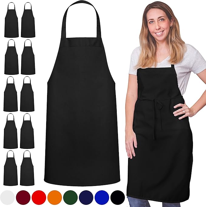 GREEN LIFESTYLE 120 Pack Bib Aprons - Unisex Machine Washable Kitchen BBQ Aprons Bulk (Pack of 120, No Pockets, Black)