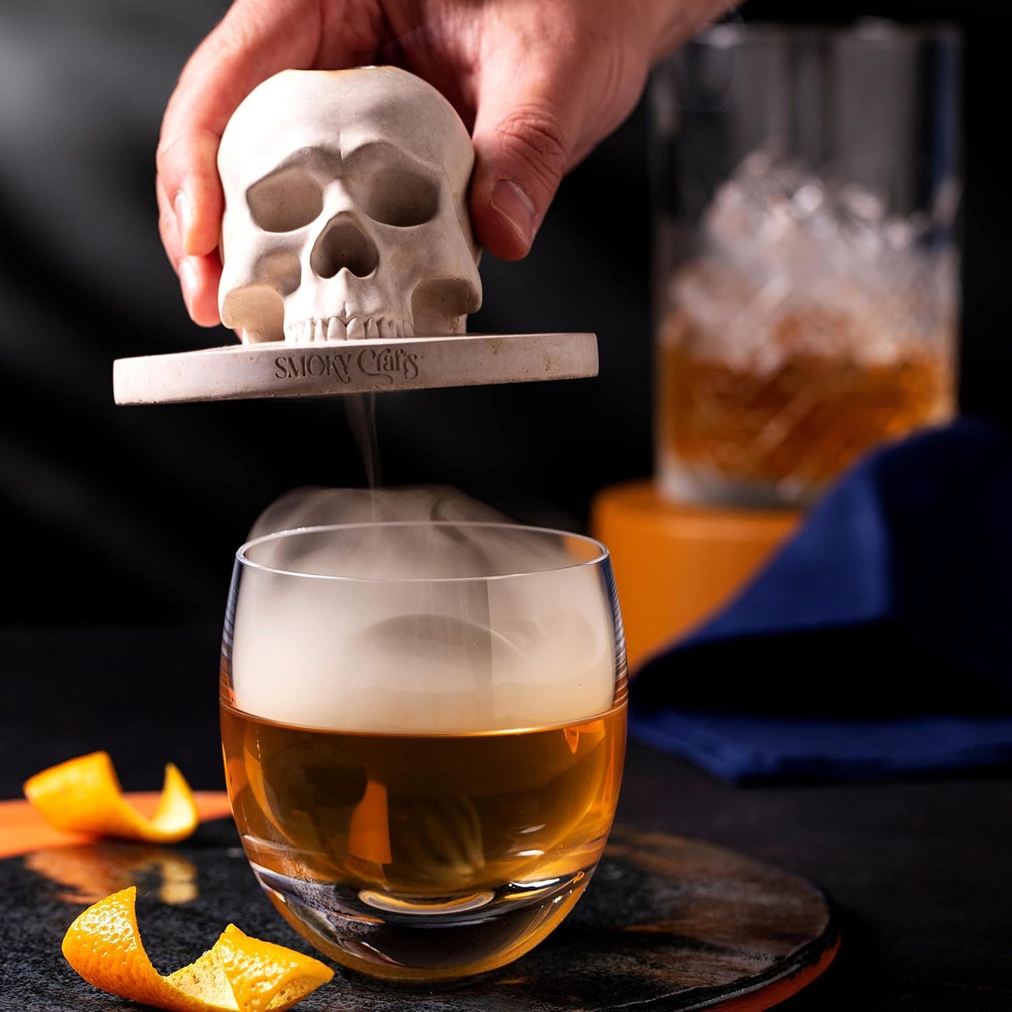 Whiskey Smoker Kit with Torch - Old Fashioned Smoker Kit comes with Skull-Shaped Smoke Infuser, Culinary Torch and Wood Chips (Apple, Cherry, Hickory) - Gifts for Men (Without Butane)