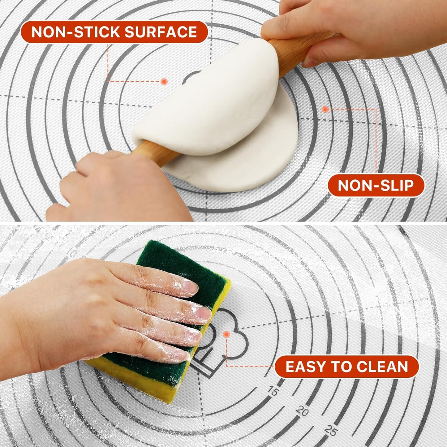 Silicone Mat, 28 x 20inch Extra Large Non-stick Pastry Baking Mat with Measurement, Resuable Thick Cookie Sheet Counter Mat, Dough Rolling Mat, Oven Liner, Fondant/Pie Crust Mat