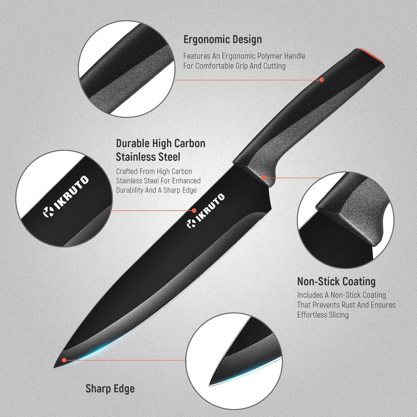 15-Piece Professional Kitchen Knife Set with Block – Built-in Sharpener, Anti-Slip Handles, Non-Slip Base – Effortless Cooking Tools for Chefs & Home Cooks (Black Red)